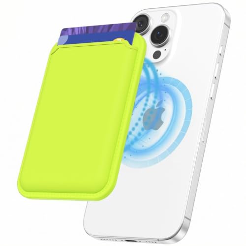 LoeoeL Magnetic Phone Wallet Compatible with Magsafe Wallet, Silicone ID Credit Card Holder Wallets for Back of Phone Pocket, Slim Thin Pouch Sleeve Mag Safe Wallets for iPhone Samsung, Neon Green - color: Neon Green