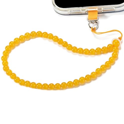 Agate Beaded Phone Wrist Strap for Women Men Stone Beads Charm Handmade Cellphone Chain Lanyard with Tether Tab - color: Yellow-2, size: 8mm Beads