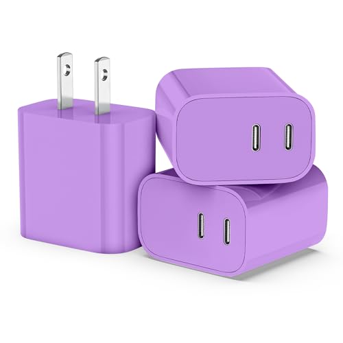 USB C Charger Block 3 Pack, Dual Port 20W Fast Wall Plug(Purple) - color: Purple
