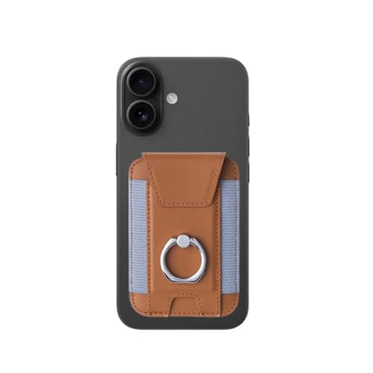 Magnetic Card Wallet Holder For Magsafe Wallets with Grip, 7 Cards Holder RFID Blocking, Ring Stand Stick on Wallet, Leather Magnetic Phone Wallet with Privacy Flap - color: brown elastic circular support