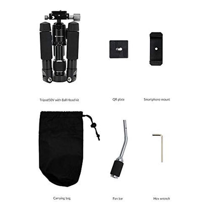 Tripod 50V Low-Profile Mini Tripod for Camera and iPhone Tabletop & Travel Compact Tripod with Pan Handle Aluminum Alloy Compatible with DSLR Smartphones 20 Inch Max Height - style: Tripod 50V