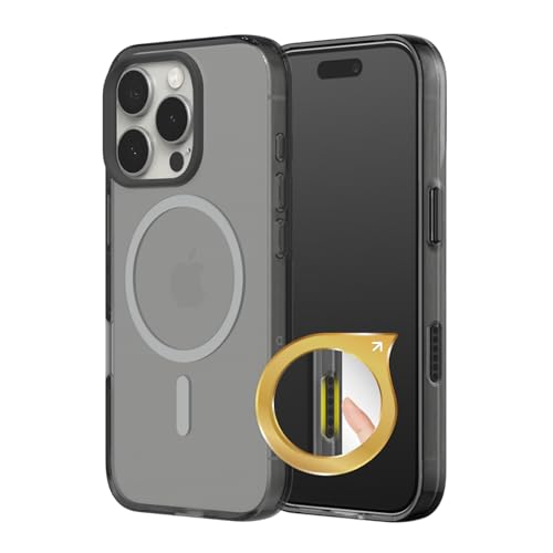 RhinoShield Clear MagSafe Compatible Case for iPhone 16 Pro | Strong Magnetic, Anti-Yellowing, Transparent, High Clarity, Shockproof, Military Grade Drop Protection - color: Ash Black, size: iPhone 16 Pro - Camera Control Button
