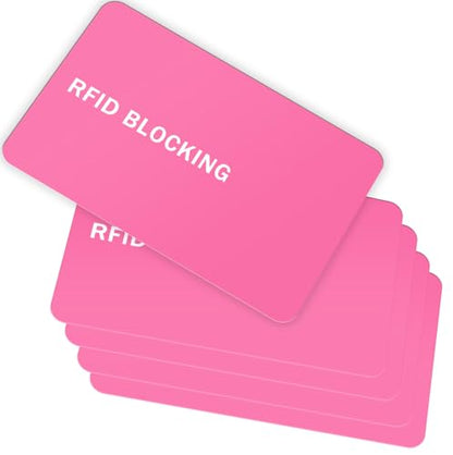 RFID Blocking Card - 5 Pack, Contactless NFC Credit Card ID Protection Safe Bank Card Passport Entire Wallet Purse Shield Protector Blocker Guard (Pack of 5, Pink) - color: Pink/5 cards