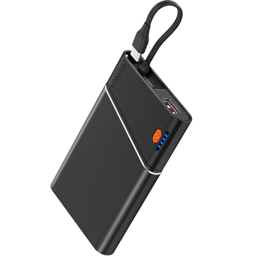 Aaoyun Portable Charger Power Bank, 10000mAh 22.5W PD Fast Charging Powerbank with Built-in USB C Cable, Slim External Phone Battery Pack for iPhone 17/16/15 Samsung S24 Android etc (Black) - color: Black