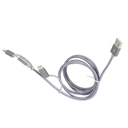 Legrand 3-in-1 Multi USB Cable, Lightning + USB-C + Micro-USB, 1.2m, 12W, Apple MFi-Certified, Silver, Compatible with iPhone, iPad, Samsung, Huawei