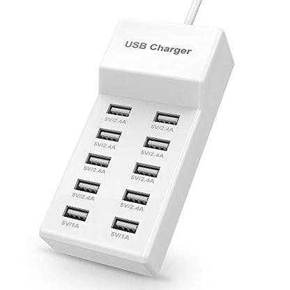 USB Charger Station Block 10-Port USB-A Power Strip Plug for Multi Devices