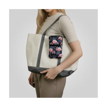 Tainada 2-Zip Neck Phone Pocket Bag w/Belt Loop (Flamingo Pattern Gray) | For Men/Women; Water-resistant neoprene pouch, shockproof, lightweight, w/carabiner; Compatible with most of smartphones - color: Flamingo Pattern Gray