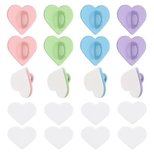 MECCANIXITY 12 Pcs Heart Phone Charm Hook, Adhesive Cell Phone Charm Holder Metal Finger Grip Loop for DIY Case Pad Tablet, Light Pink/Light Purple/Sky Blue/Fruit Green - color: Light Pink/Light Purple/Sky Blue/Fruit Green