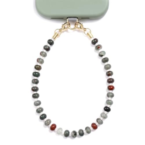 POSADINA Natural Stone Phone Charm, Beaded Healing Phone Wrist Strap, Handmade Cellphone Chain Lanyard with Tether Tab - color: Deep Earth