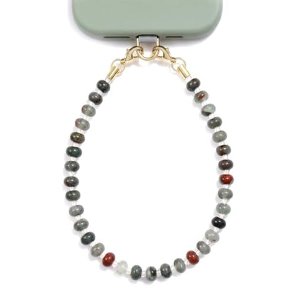 POSADINA Natural Stone Phone Charm, Beaded Healing Phone Wrist Strap, Handmade Cellphone Chain Lanyard with Tether Tab - color: Deep Earth