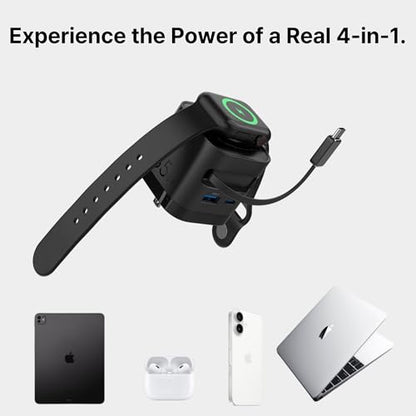 65W Retractable USB-C PD Charger with Built-in Apple Watch Charger - color: Black