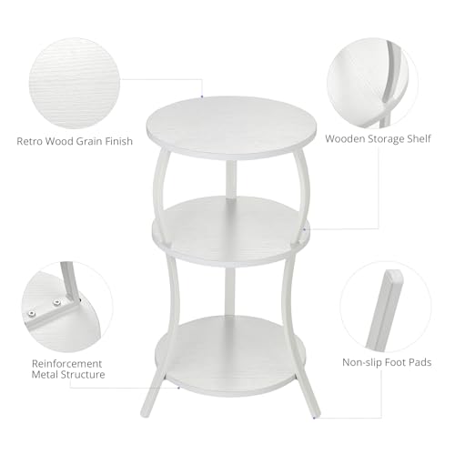 YEAKOO Small Round Side Table,3-Tier Slim Waist End Table for Small Spaces - color: White, style: Classic