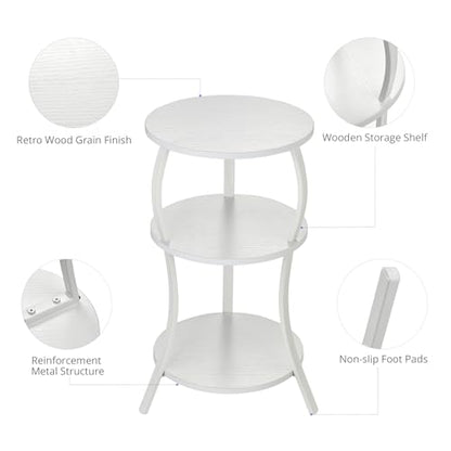 YEAKOO Small Round Side Table,3-Tier Slim Waist End Table for Small Spaces - color: White, style: Classic