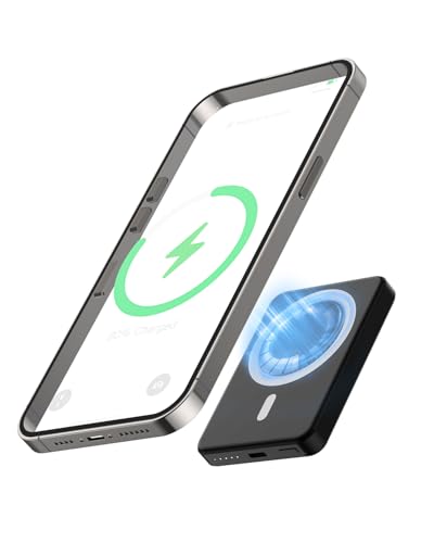 5000mAh Magnetic Portable Charger, Ultra Slim Magnetic Power Bank with USB-C Cable Compatible with iPhone 17/16/15/14/13/12 Series - color: Black