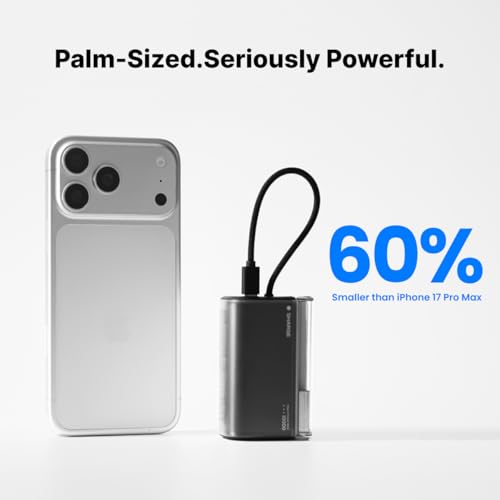 sharge 45W Mini Portable Charger 10000mAh Power Bank with Built-in Cable - color: White
