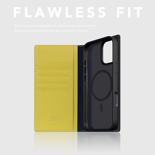 SLG D8 Neon Full Grain Leather Wallet Case for iPhone 16 - [2-in-1] Handcrafted Detachable Diary Style with Magnetic MagSafe Back Cover, Gift Box Included (Lemon) - color: [D8 Neon] Lemon, size: iPhone 16
