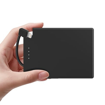 TNTOR Thin Portable Phone Charger with Built in Lightning Cable-3500mAhUltra Slim Travel Power Bank for Pocket Wallet Compatible with iPhone 14/13/12/11/X/8 Series (Not for iPhone 15 16 Series)