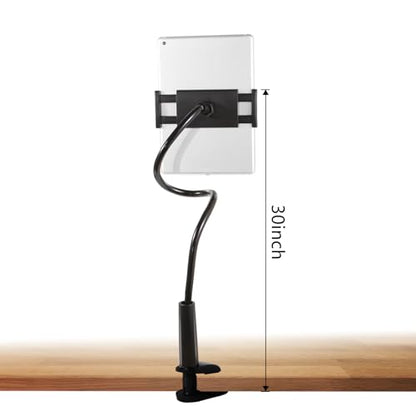 ZUYEE Gooseneck Tablet Mount Holder for Bed 4-10.5" Devices iPad Clamp Stand Kindle Holder Flexible 30 inch Arm Clip for iPhone iPad Air Mini Galaxy Tabs Kindle Fire Switch Cell Phone Black