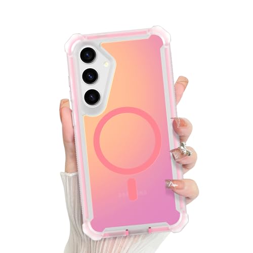 Bonoma for Samsung Galaxy S25 Case Iridescent Crystal Corner -Pink | Back Magnetic Support for MagSafe Shockproof Cover, and High-Duty Protection for Girls Women - color: Iridescent-Pink, size: Samsung Galaxy S25