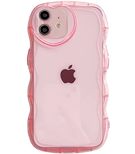 Qokey for iPhone 11 Case (2019 6.1"),Cute Clear Love Design,with Love-Heart Camera Frame Wavy Edge Transparent Full Protective Soft TPU Shockproof Phone Cover for Women Girls Pink - size: for iPhone 11