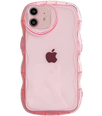 Qokey for iPhone 11 Case (2019 6.1"),Cute Clear Love Design,with Love-Heart Camera Frame Wavy Edge Transparent Full Protective Soft TPU Shockproof Phone Cover for Women Girls Pink - size: for iPhone 11