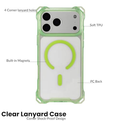 Magnetic for iPhone 17 Pro Crossbody Phone Case,Sage,Clear Magnetic Soft Frame PC Back Shockproof Protective Phone Cover with Adjustable Detachable Lanyard,Compatible with MagSafe - color: Sage, size: iPhone 17 Pro