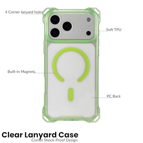 Magnetic for iPhone 17 Pro Max Crossbody Phone Case,Sage,Clear Magnetic Soft Frame PC Back Shockproof Protective Phone Cover with Adjustable Detachable Lanyard,Compatible with MagSafe - color: Sage, size: iPhone 17 Pro Max