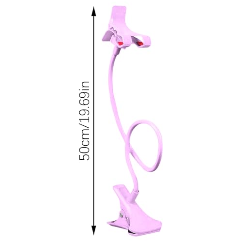 Gooseneck Phone Holder for Bed, Bed Table Phone Mount, Long Lazy Arm Headboard Bedside Bracket Clamp Stand, Easy 360 Adjustment Flexible Cellphone Clip for Home Offices Kitchen Gyms Table, 50cm - color: Pinks