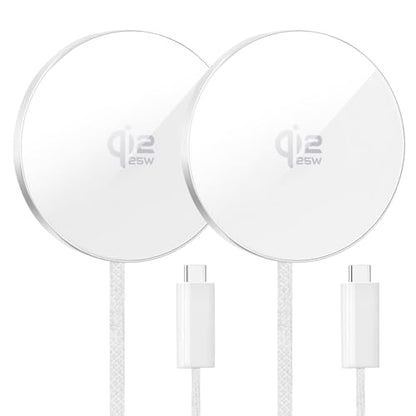 Magnetic Wireless Charger 2Pack 25W Qi2 for Magsafe Charger for iPhone 17/16/15/14/13/12Pro Max, Air pods 4-2Pro, Samsung Galaxy, Google Pixel, and More, Lightweight for Travel Home Office Desk(White)
