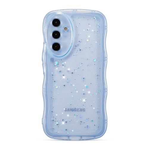 ZTOFERA for Samsung Galaxy A15 4G/5G 6.5" Case with Curly Wave,Blue | Cute Curly Wave Phone Case,Star Glitter,Clear Shiny Bling,Soft TPU Shockproof,For Women Girls - color: Blue, size: for Galaxy A15 4G/5G