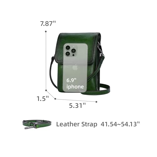 Iswee Rfid Blocking Small Crossbody Bag for Women Travel Classic Style | Genuine Leather,Adjustable Shoulder Strap,Fits 6.9" Phone,Anti-Theft Purse,Perfect for Daily Use and Weekend Travel - color: Green