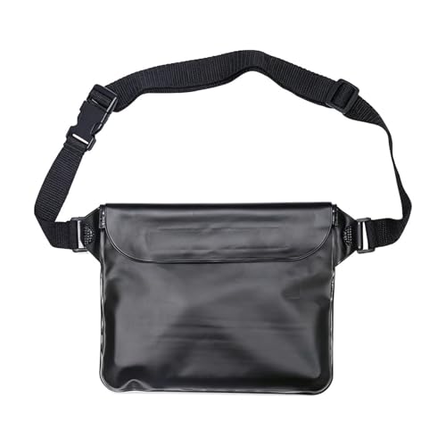 Waterproof Phone Bag, 3 Layer Sealed Submersible Pouch Touchscreen Swimming Case Adjustable Crossbody Waist Pack - color: Black