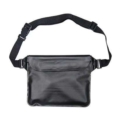 Waterproof Phone Bag, 3 Layer Sealed Submersible Pouch Touchscreen Swimming Case Adjustable Crossbody Waist Pack - color: Black