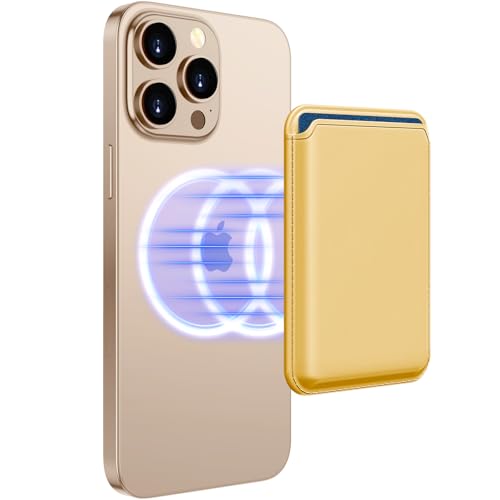 Upgraded MagSafe Wallet, Magnetic Phone Wallet 3 Cards Holder, 23 Magnets, Credit Card RFID Blocking, Slim Leather, Magnetic Wallets for iPhone 17/16/15/14/13/12 Series-Gold - color: Gold