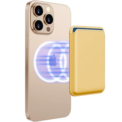 Upgraded MagSafe Wallet, Magnetic Phone Wallet 3 Cards Holder, 23 Magnets, Credit Card RFID Blocking, Slim Leather, Magnetic Wallets for iPhone 17/16/15/14/13/12 Series-Gold - color: Gold