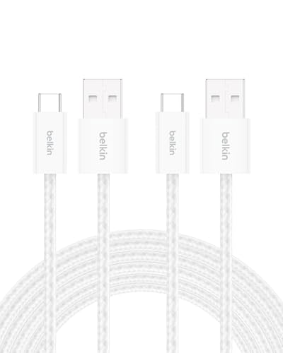 Belkin USB A to USB C 15W Braided Cable 2 Pack, 9.9ft iPhone Charger Cord - color: White, style: 9.9 ft - 2 pack