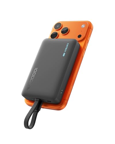 CUKTECH Magnetic Power Bank, 10000mAh Portable Charger, 20W Fast Charging & 7.5W Wireless, Built-in USB-C Cable, Battery Pack for iPhone 15/16/17 Series, Samsung, for Travel, Work & Daily Use