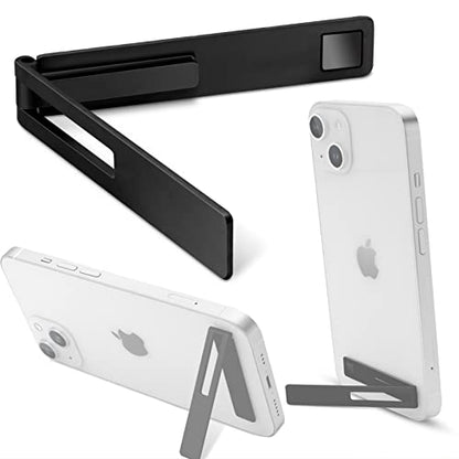 Mini Phone Kickstand, Folding Invisible Portable Metal Cell Phone Stand Holder for Desk, Compatible with iPhone, Samsung and All Cellphones, Black - color: Black