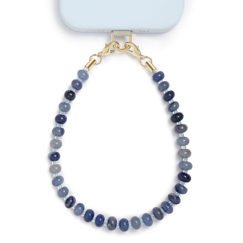 POSADINA Natural Stone Phone Charm, Beaded Healing Phone Wrist Strap, Handmade Cellphone Chain Lanyard with Tether Tab - color: Blue Aventurine