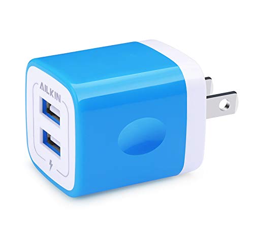 USB Wall Plug, Power Brick, Ailkin Dual Port Travel Fast Charger Block - color: Blue, style: Block