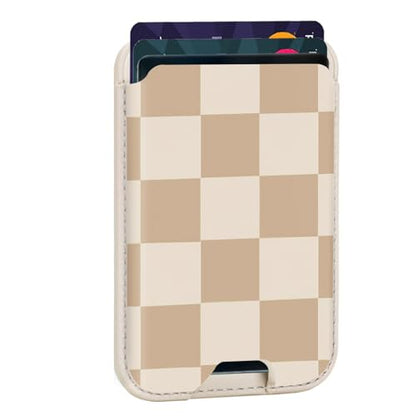 uCOLOR Upgraded Magnetic Cell Phone Wallet Card Holder-Compatible with Mag Safe for iPhone 17/16/15/14/13/12 Series, Leather Magnetic Phone Wallet (checkered) - color: Brown Checkered