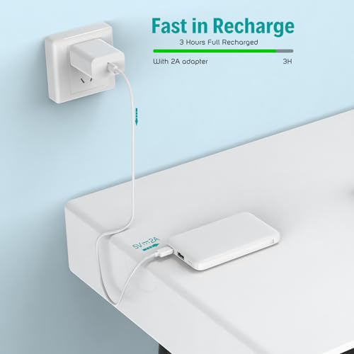 Sethruki Smallest Portable Charger with Built-in Cables 5000mAh,Ultra Slim Power Bank,Mini High Speed External Battery Packs,Lightweight USB C Phone Charger for iPhone Samsung Google Android (White) - color: white