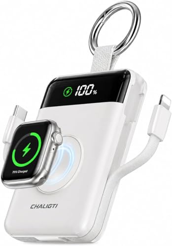5000mAh Portable Charger w/Display,20W Power Bank&iWatch Charger - color: Pearl White, size: 5000mAh