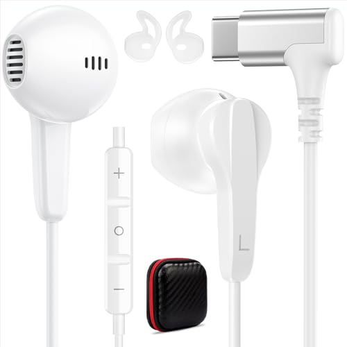 90° Angled USB C Headphones for iPhone Duo 18 17 16 15 Pro Max Wired Earbud - color: White