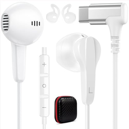 90° Angled USB C Headphones for iPhone Duo 18 17 16 15 Pro Max Wired Earbud - color: White