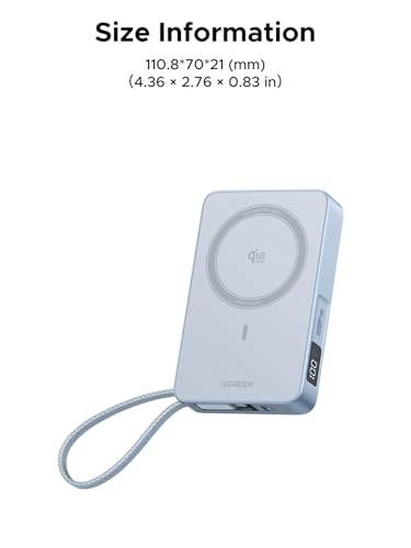 UGREEN MagFlow 10000mAh Qi2 25W Wireless Power Bank Built-in Cable - color: Blue