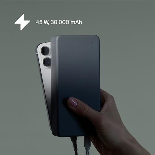 Clemm Portable Charger 30000mAh, Power Bank for iPhone, Samsung, iPad & Laptops, 3 Ports (USB-A + 2× USB-C), Quick Charge & Power Delivery, Up to 6 Phone Charges or 1 Laptop Charge, Graphite