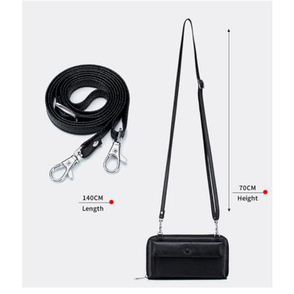 Cell Phone Purse for Women Touch Screen Crossbody Wallet Genuine Leather Mini Bag with Phone Holder Pocket - color: Black