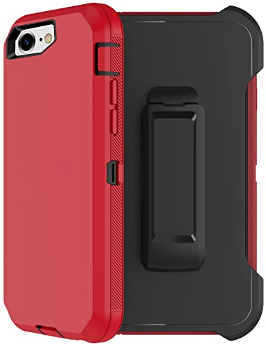 for iPhone SE 2020 Case, iPhone 8 Case, iPhone 7 Case with Belt Clip Holster, 2X Screen Protector, Heavy Duty Military Grade Rugged Shockproof Protective Cover for iPhone 7/8/SE 2nd - color: Red