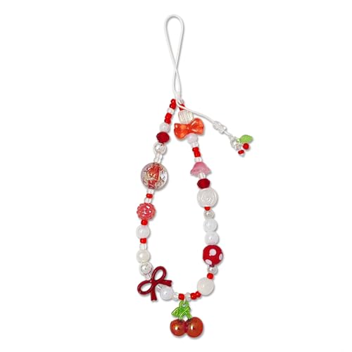 cioatu Phone Charms Cute Cherry Butterfly Cell Phone Lanyard Strap Wrist Strap for Bag Airpods Camera Pendants Decor - color: Red Cherries